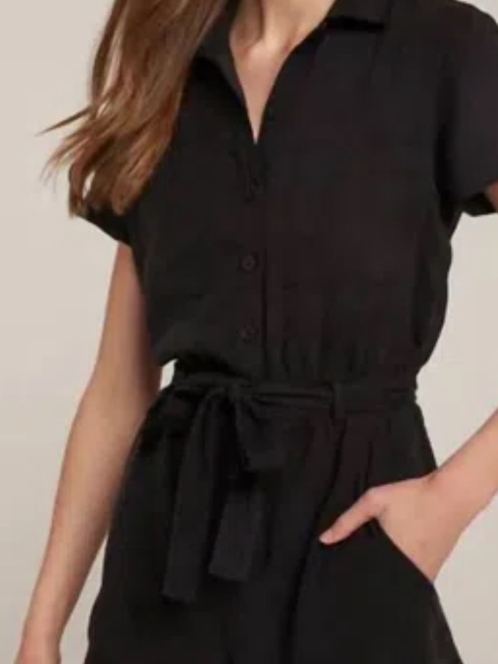 Bella Dahl Black Short Sleeve Tie-Waist Jumpsuit